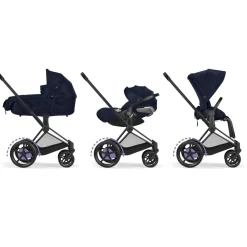 Poussette e-priam 2 rebellious luxury denim blue châssis matt black