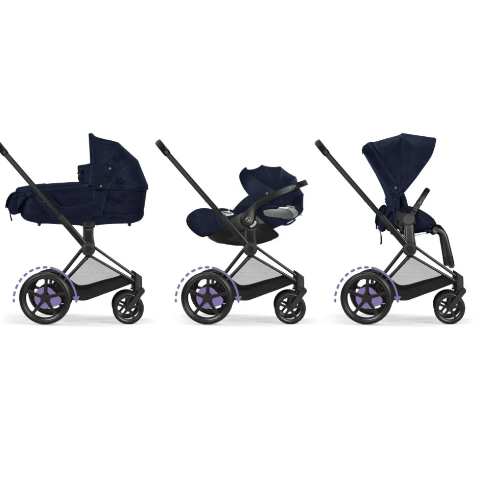 Poussette e-priam 2 rebellious luxury denim blue châssis matt black
