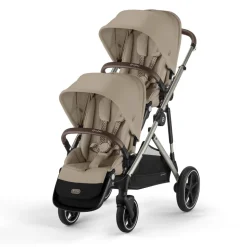 Poussette jumeaux gazelle s almond beige + 2 sièges auto aton b2 i-size