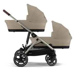 Poussette jumeaux gazelle s almond beige + 2 sièges auto aton b2 i-size + 2 nacelles s