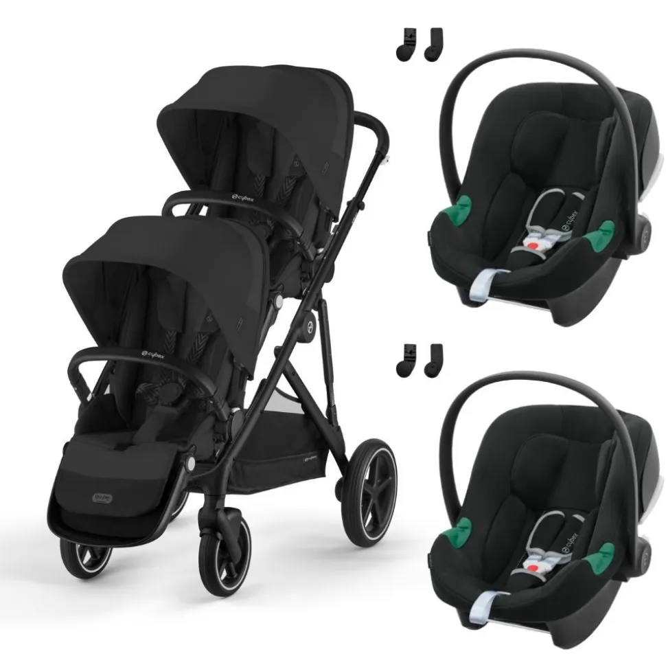 Poussette jumeaux gazelle s moon black + 2 sièges auto aton b2 i-size