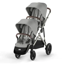 Poussette jumeaux gazelle s stone grey + 2 sièges auto aton b2 i-size + 2 nacelles s