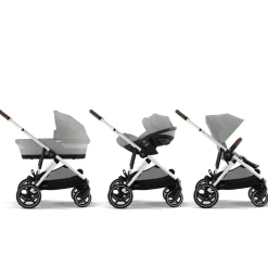 Poussette jumeaux gazelle s stone grey + 2 sièges auto aton b2 i-size + 2 nacelles s