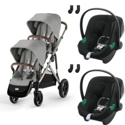 Poussette jumeaux gazelle s stone grey + 2 sièges auto aton b2 i-size