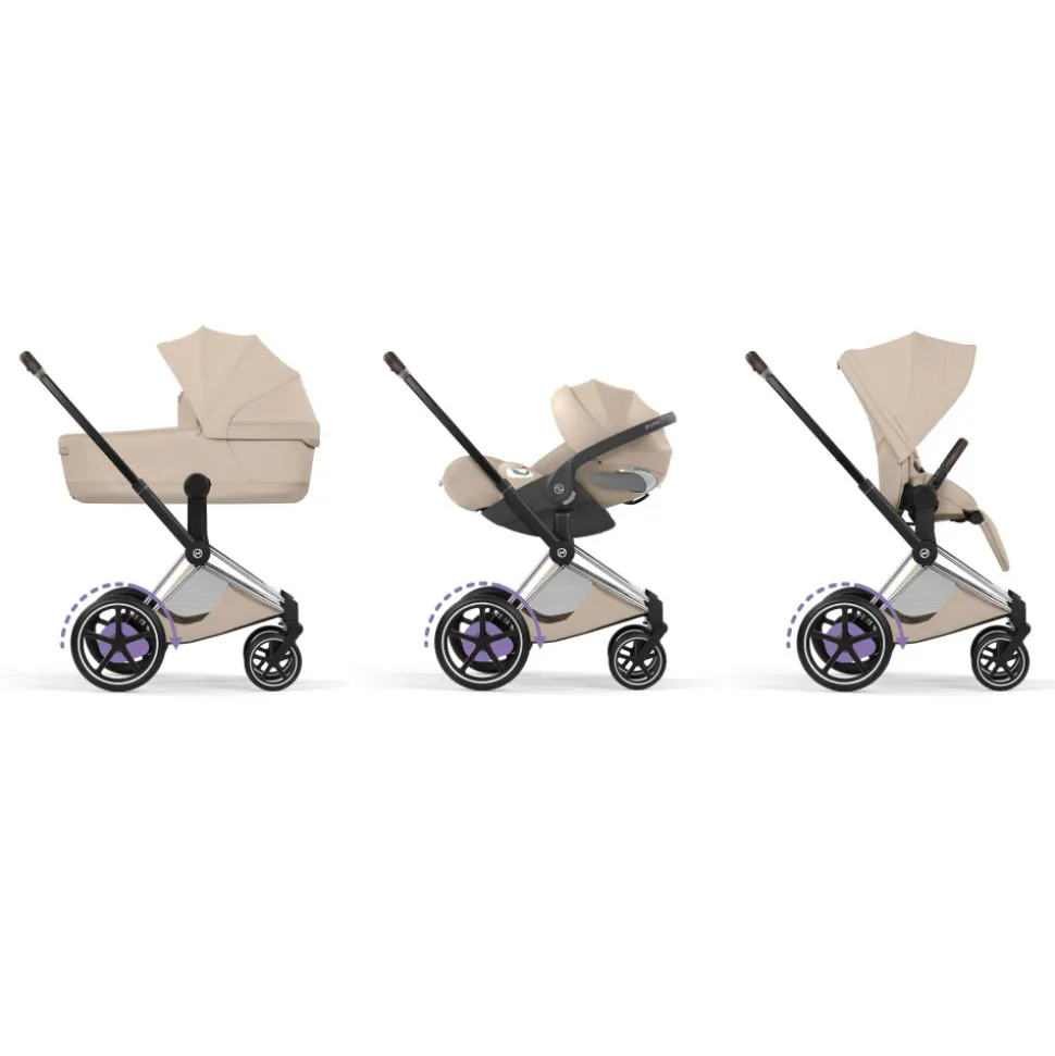 Poussette électrique e-priam 3 cozy beige châssis chrome