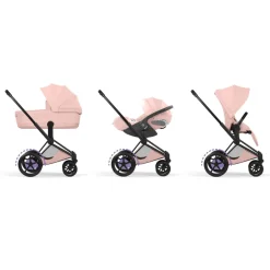 Poussette électrique e-priam 3 peach pink châssis matt black