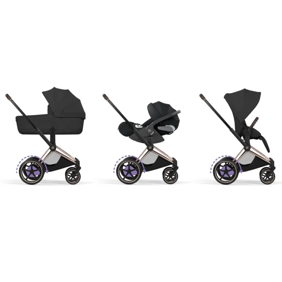 Poussette électrique e-priam 3 sepia black châssis rosegold