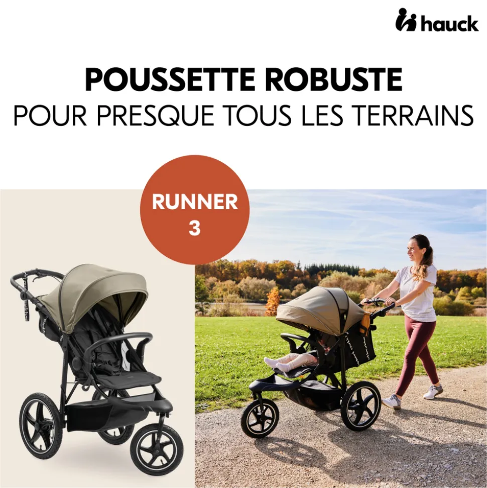 Poussette 3 roues runner 3 olive