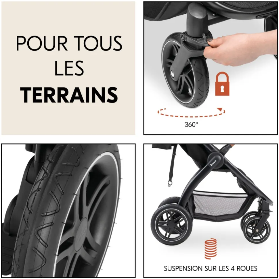 Poussette 4 roues uptown black melange black