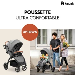 Poussette 4 roues uptown black melange grey