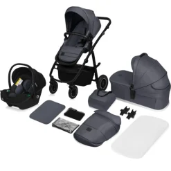 Poussette trio amber + nacelle + coque grey graphite