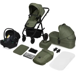 Poussette trio amber + nacelle + coque green forest