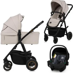 Poussette trio amber + nacelle + coque beige sand
