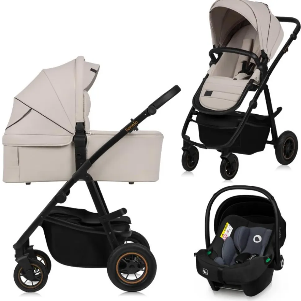 Poussette trio amber + nacelle + coque beige sand