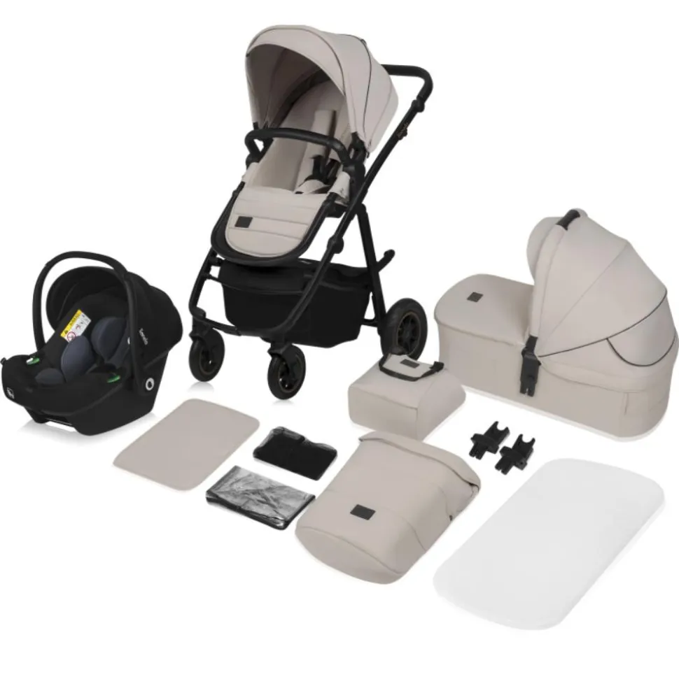 Poussette trio amber + nacelle + coque beige sand