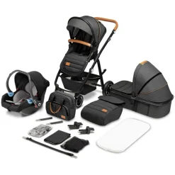 Poussette trio amber + nacelle + coque grey graphite