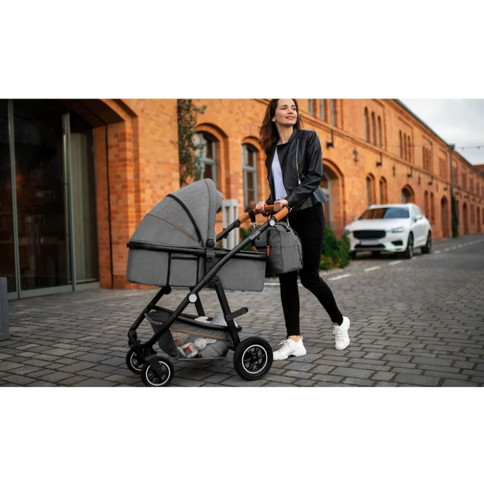 Poussette trio amber + nacelle + coque grey graphite