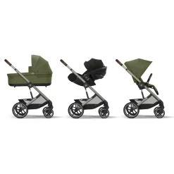 Poussette trio balios s lux 3 moss green + siège auto cloud g i-size + nacelle + base g3