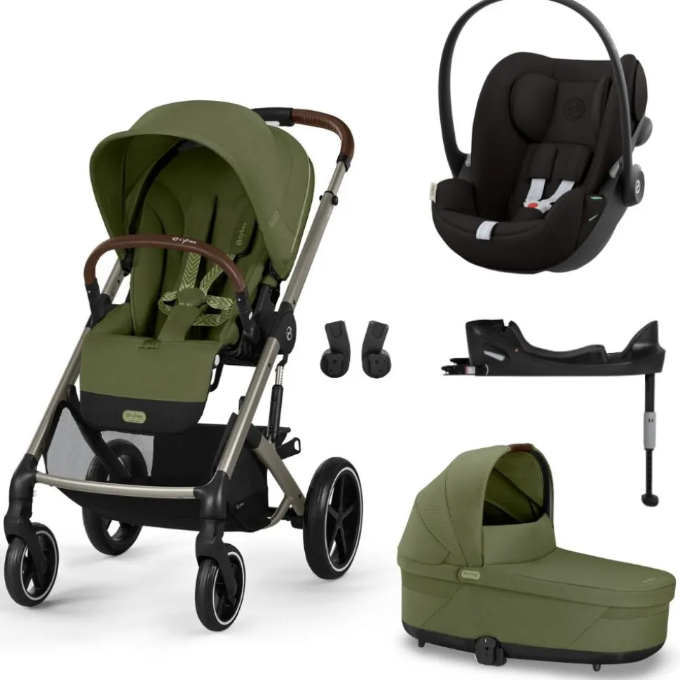 Poussette trio balios s lux 3 moss green + siège auto cloud g i-size + nacelle + base g3