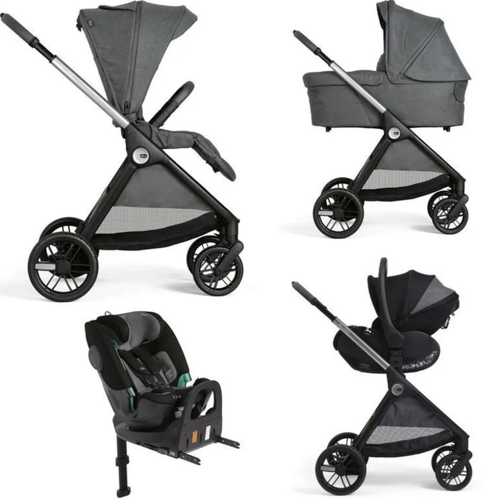 Poussette trio bellagio 2 + first seat recline + nacelle flexi + fullseat 360 avec base black satin