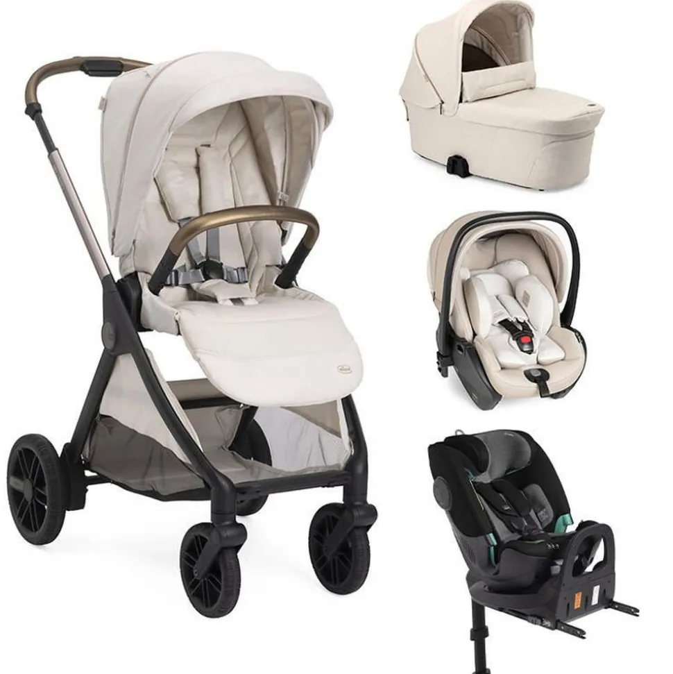Poussette trio bellagio 2 + first seat recline + nacelle flexi + fullseat 360 avec base amber glow
