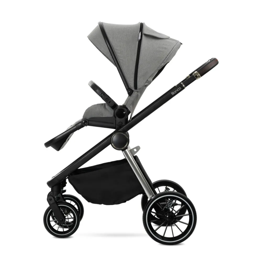Poussette trio bianca - nacelle + coque aria lux gris