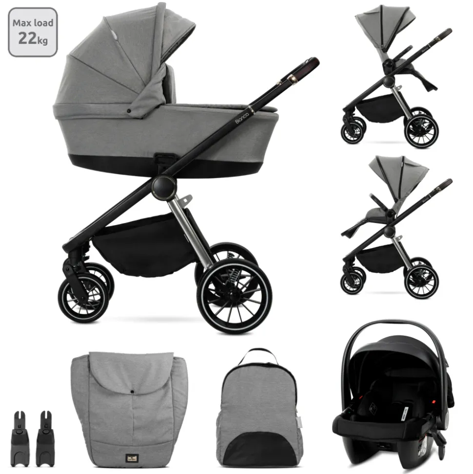 Poussette trio bianca - nacelle + coque aria lux gris