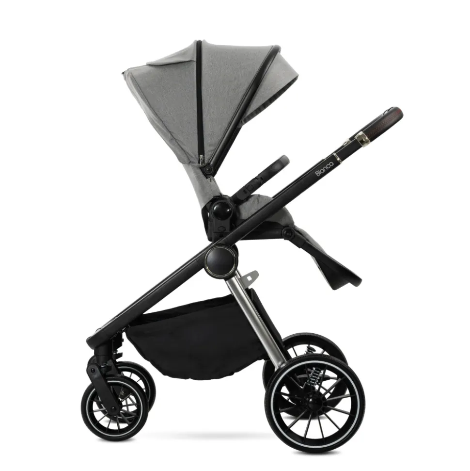 Poussette trio bianca - nacelle + coque aria lux gris