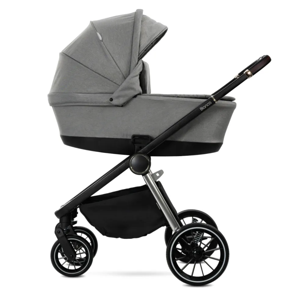 Poussette trio bianca - nacelle + coque aria lux gris