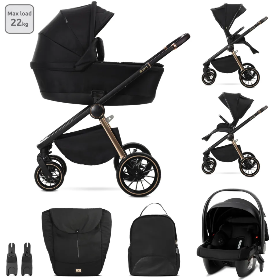 Poussette trio bianca - nacelle + coque aria lux noir