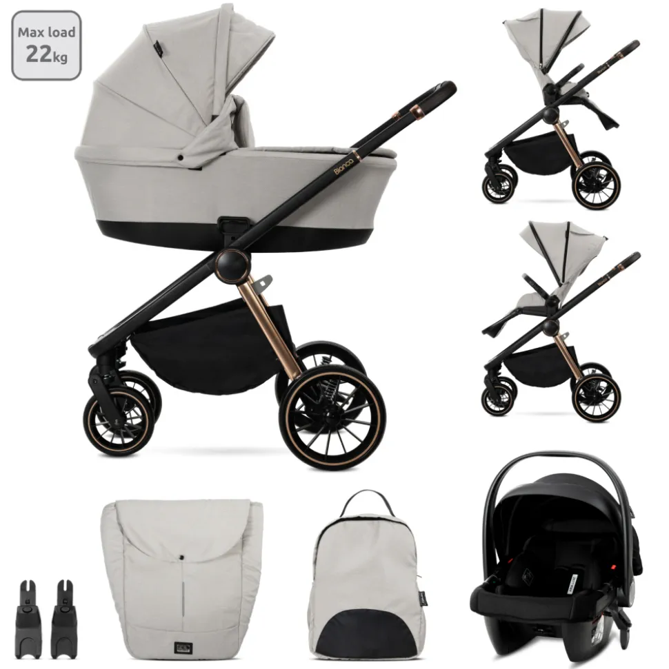 Poussette trio bianca - nacelle + coque aria lux beige