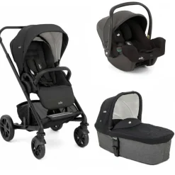 Poussette trio chrome + siège auto i-snug 2 + nacelle chrome shale noir
