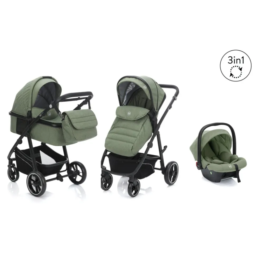 Poussette trio combinée 3en1 jaguar vert chiné