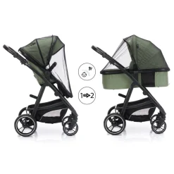 Poussette trio combinée 3en1 jaguar vert chiné
