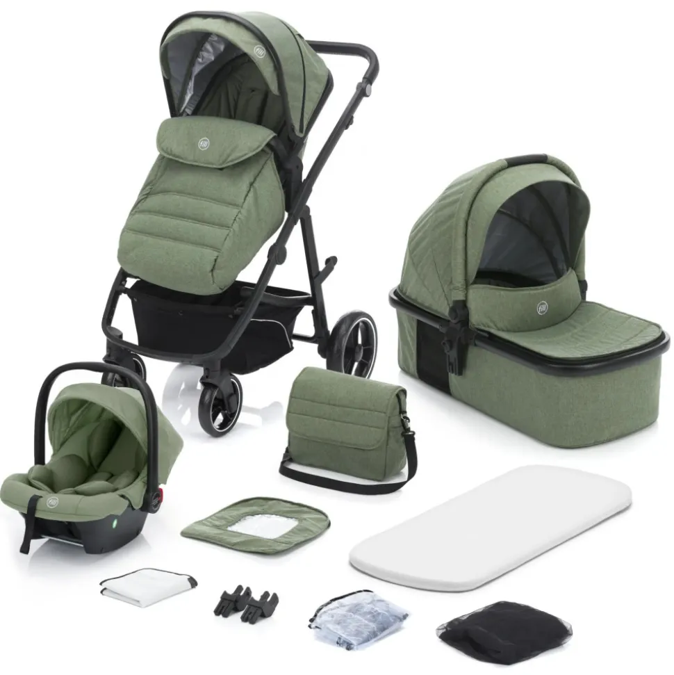 Poussette trio combinée 3en1 jaguar vert chiné