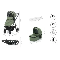 Poussette trio combinée 3en1 jaguar vert chiné