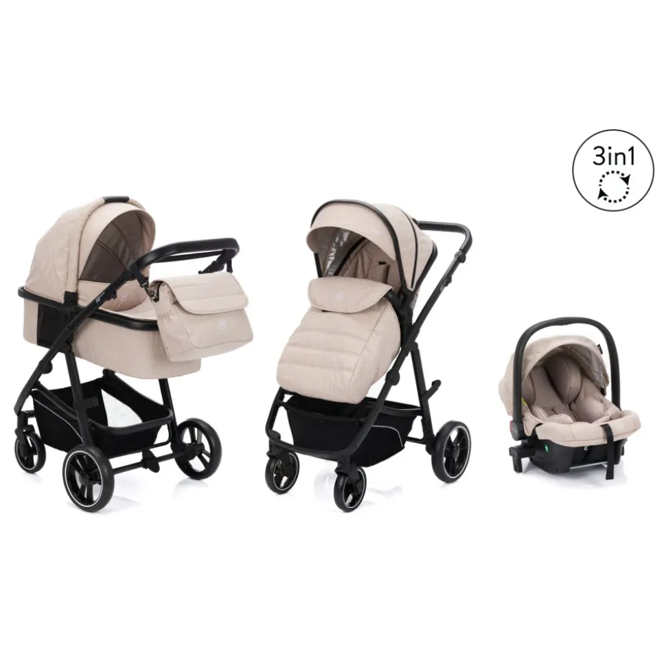 Poussette trio combinée 3en1 jaguar beige chiné