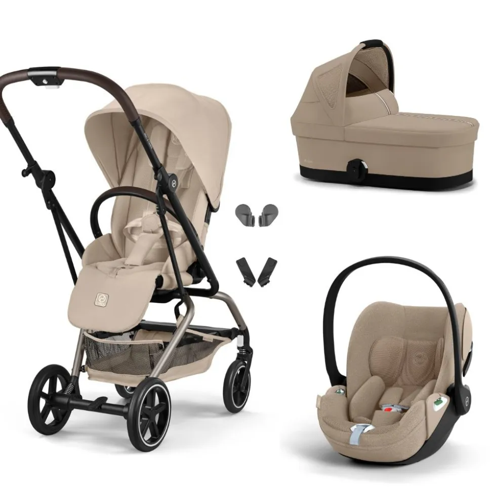 Poussette trio eezy s twist+ 2 pivotante almond beige avec nacelle cot s et siège auto cloud t i-size tissu plus