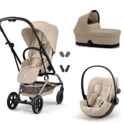 Poussette trio eezy s twist+ 2 pivotante almond beige avec nacelle cot s et siège auto cloud g3 i-size