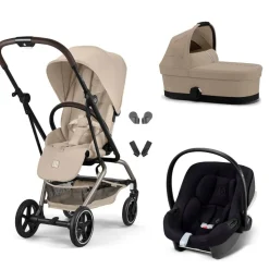Poussette trio eezy s twist+ 2 pivotante almond beige avec nacelle cot s et siège auto aton b2 i-size
