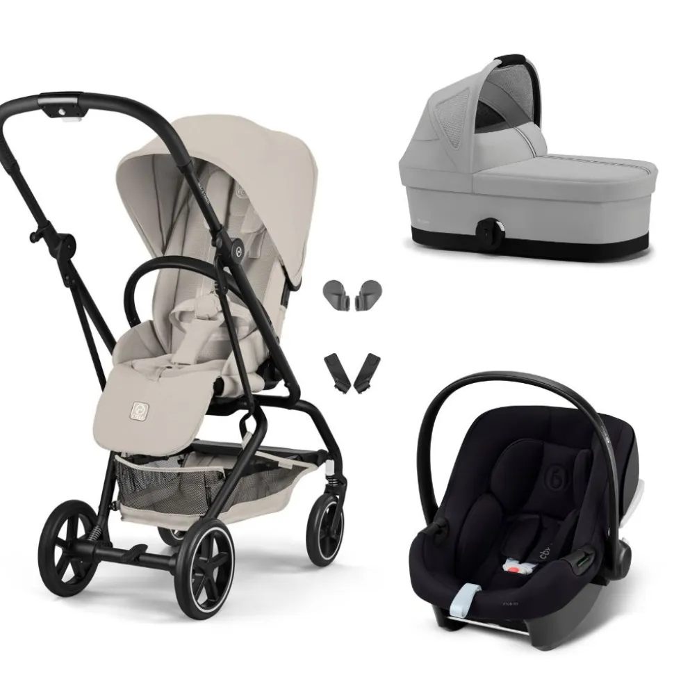 Poussette trio eezy s twist+ 2 pivotante dune grey avec nacelle cot s et siège auto aton b2 i-size