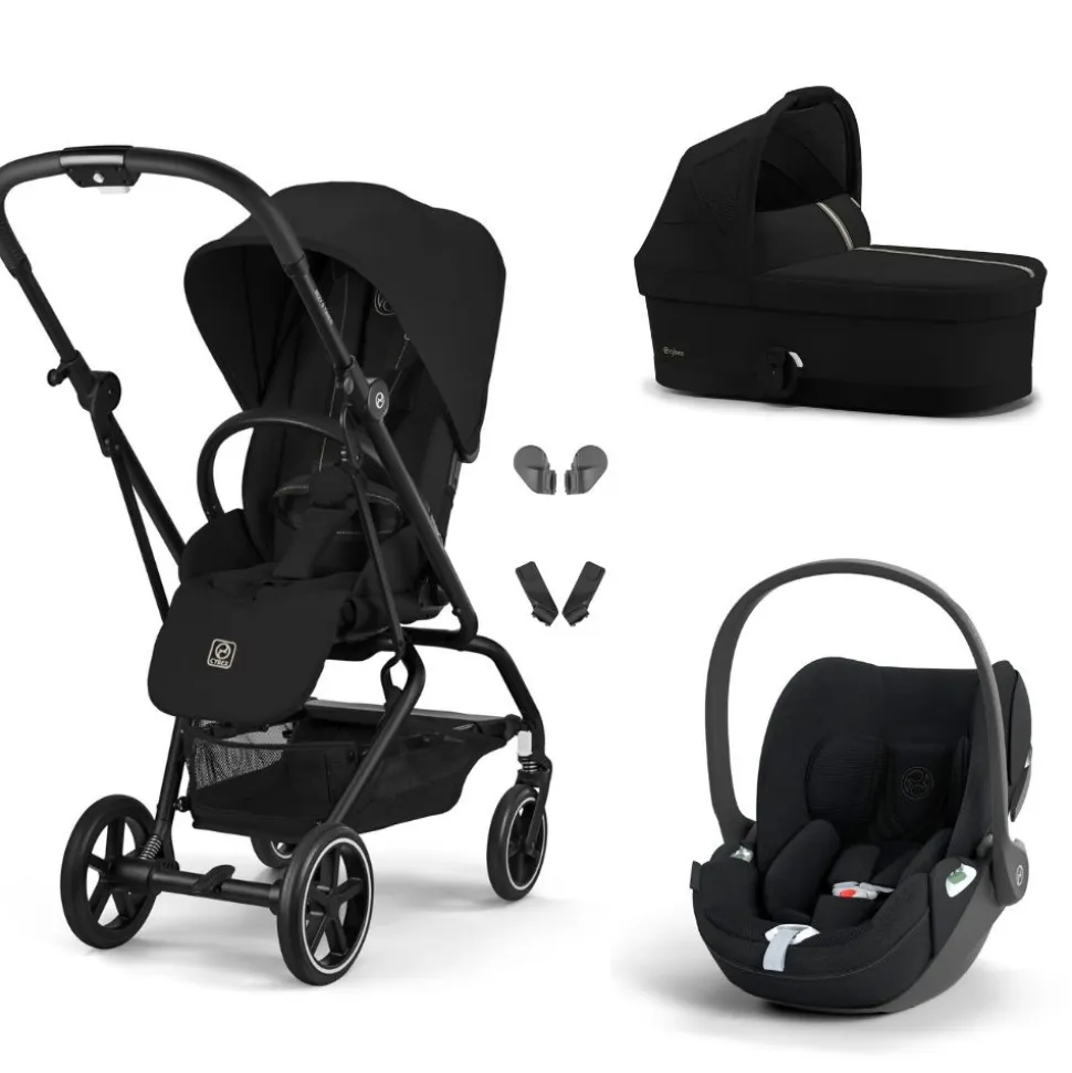 Poussette trio eezy s twist+ 2 pivotante magic black avec nacelle cot s et siège auto cloud t i-size tissu plus