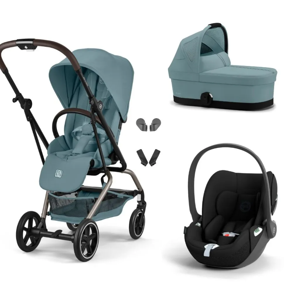 Poussette trio eezy s twist+ 2 pivotante stormy blue avec nacelle cot s et siège auto cloud t i-size