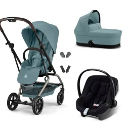 Poussette trio eezy s twist+ 2 pivotante stormy blue avec nacelle cot s et siège auto aton b2 i-size