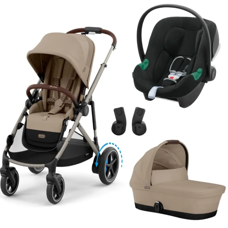 Poussette trio e-gazelle s almond beige + siège auto aton b2 i-size + nacelle s