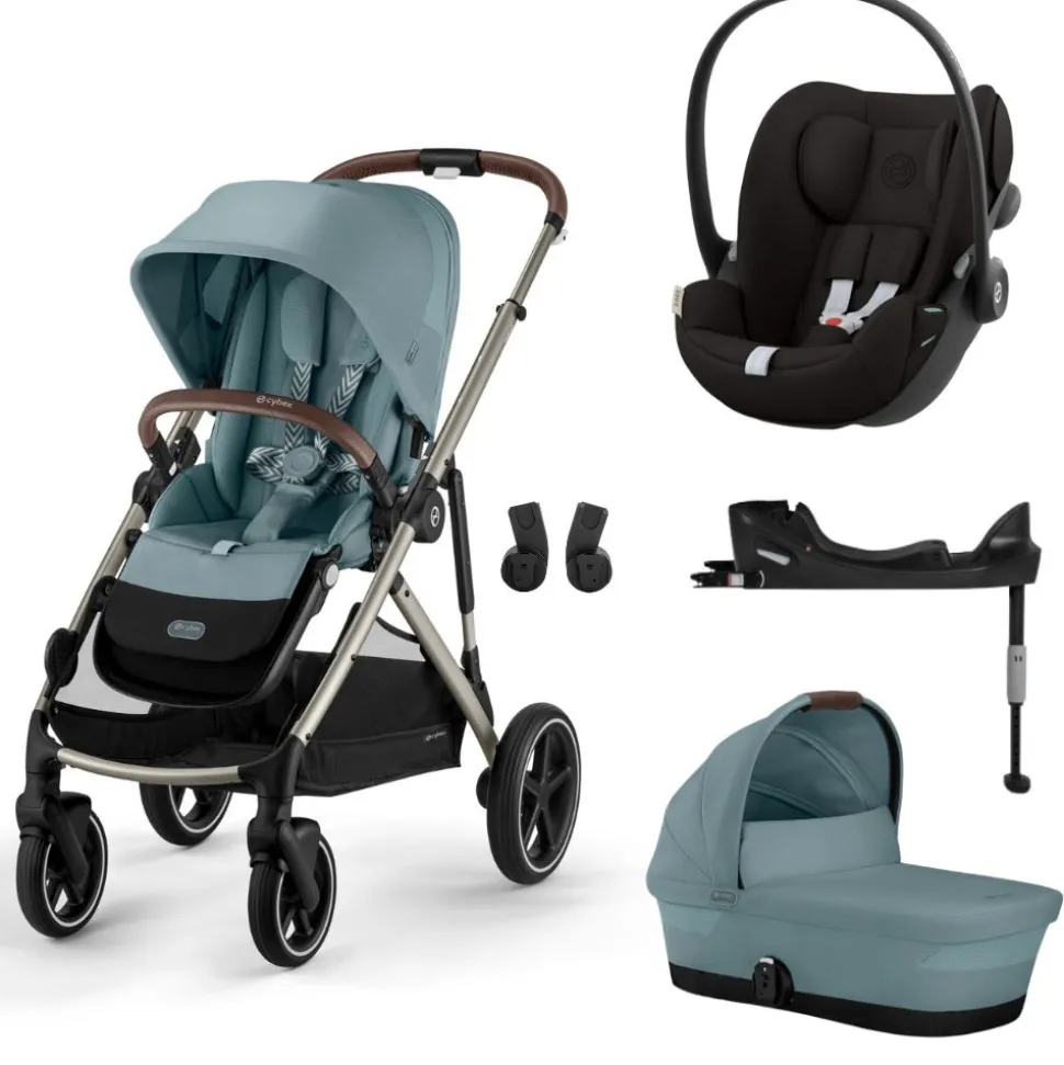 Poussette trio gazelle s stormy blue + siège auto cloud g i-size + nacelle s + base g