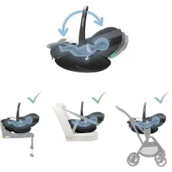 Poussette trio leona 2 + siège auto pebble 360 pro2 + nacelle sense twillic black + base family fix 360 pro