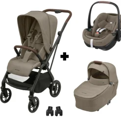 Poussette trio leona 2 + siège auto pebble 360 pro 2 + nacelle sense twillic truffle