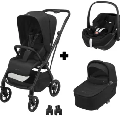 Poussette trio leona 2 + siège auto pebble 360 pro 2 + nacelle sense twillic black