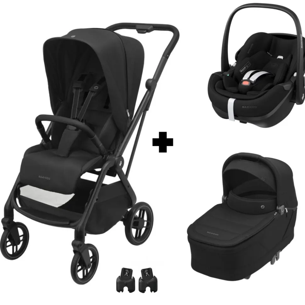 Poussette trio leona 2 + siège auto pebble 360 pro 2 + nacelle sense twillic black